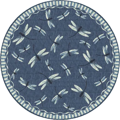 Dragonfly Dance Navy 7'10 Round Indoor/Outdoor Rug