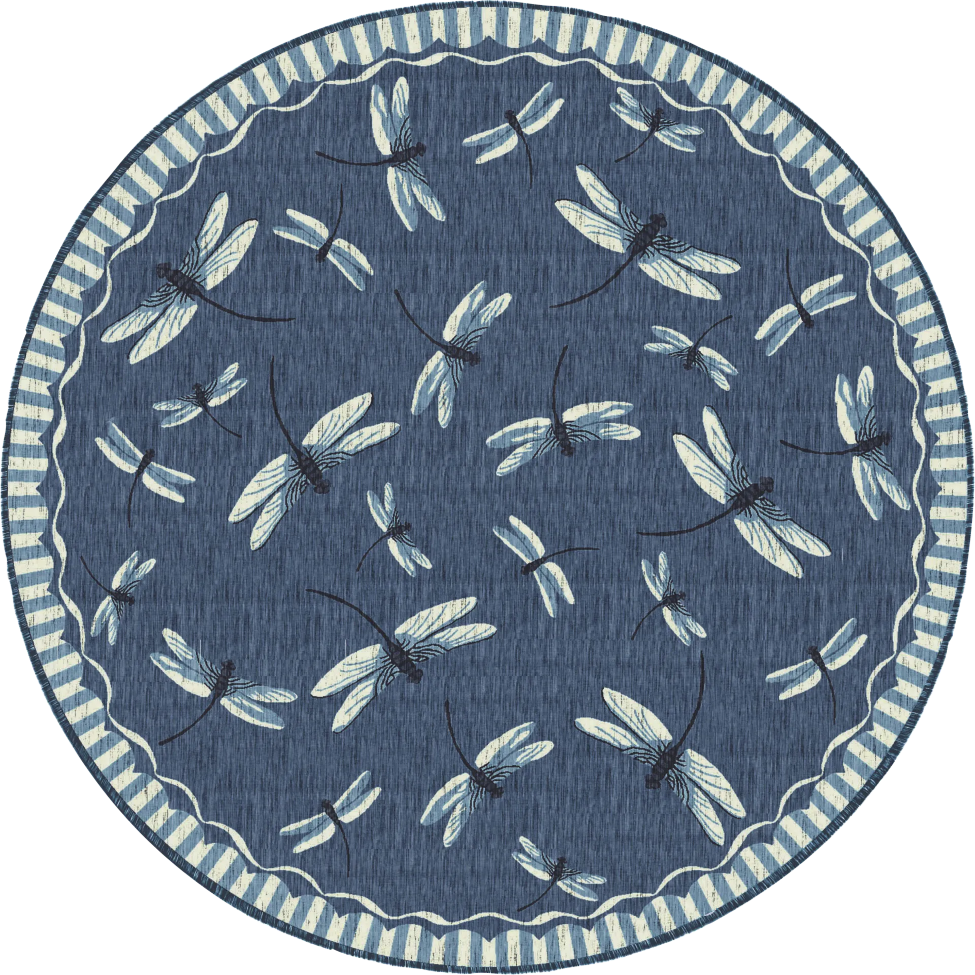 Dragonfly Dance Navy 7'10 Round Indoor/Outdoor Rug - Image 1