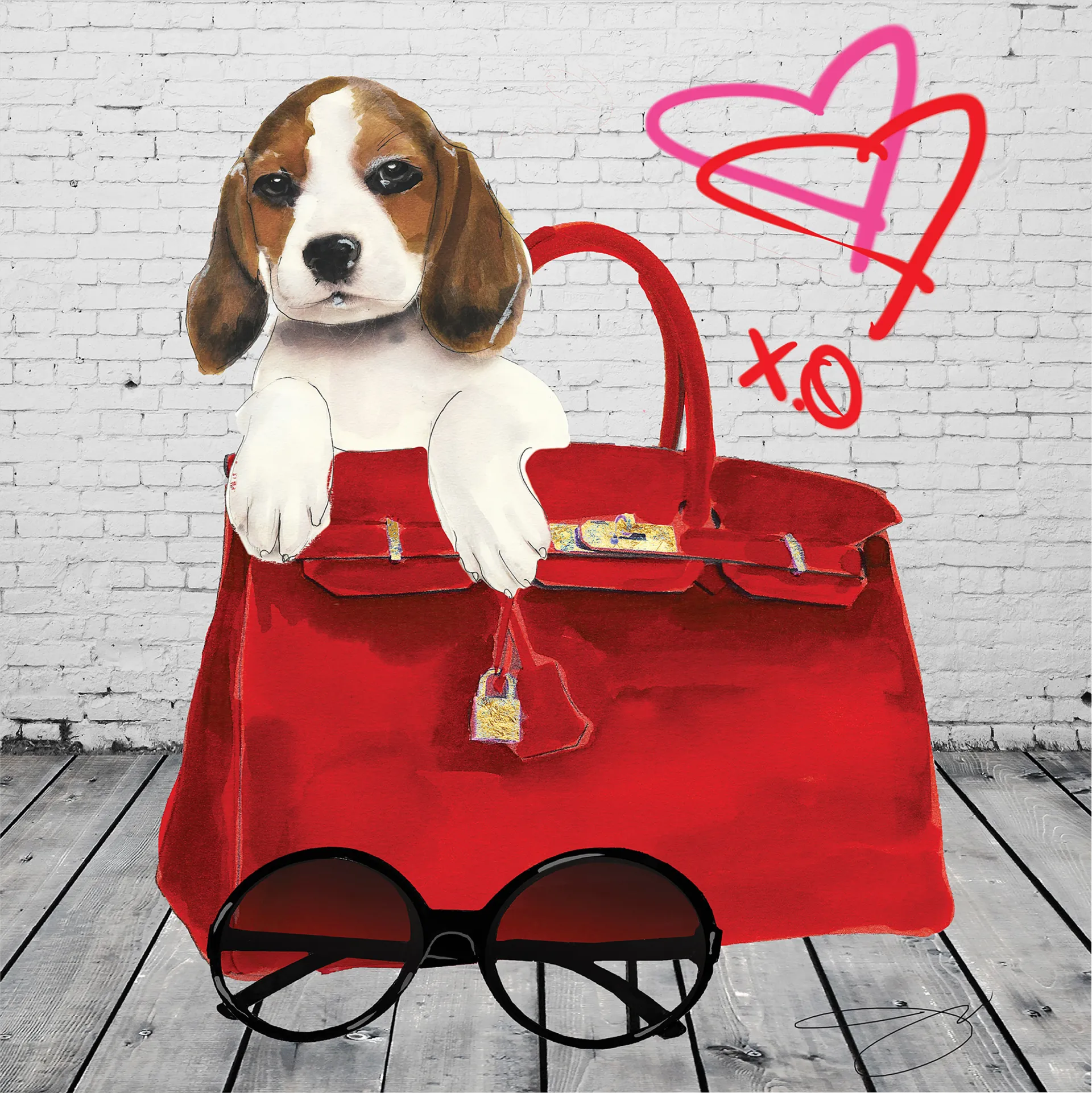 Kids Beagle In The Bag White Glass Wall Art - Image 1