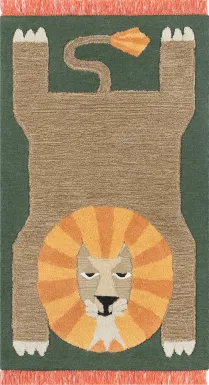 Kids Fierce Lion Green 5' x 7' Rug