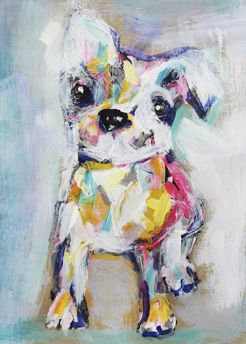 Kids Expressionist Puppy Blue Artwork - Image 1