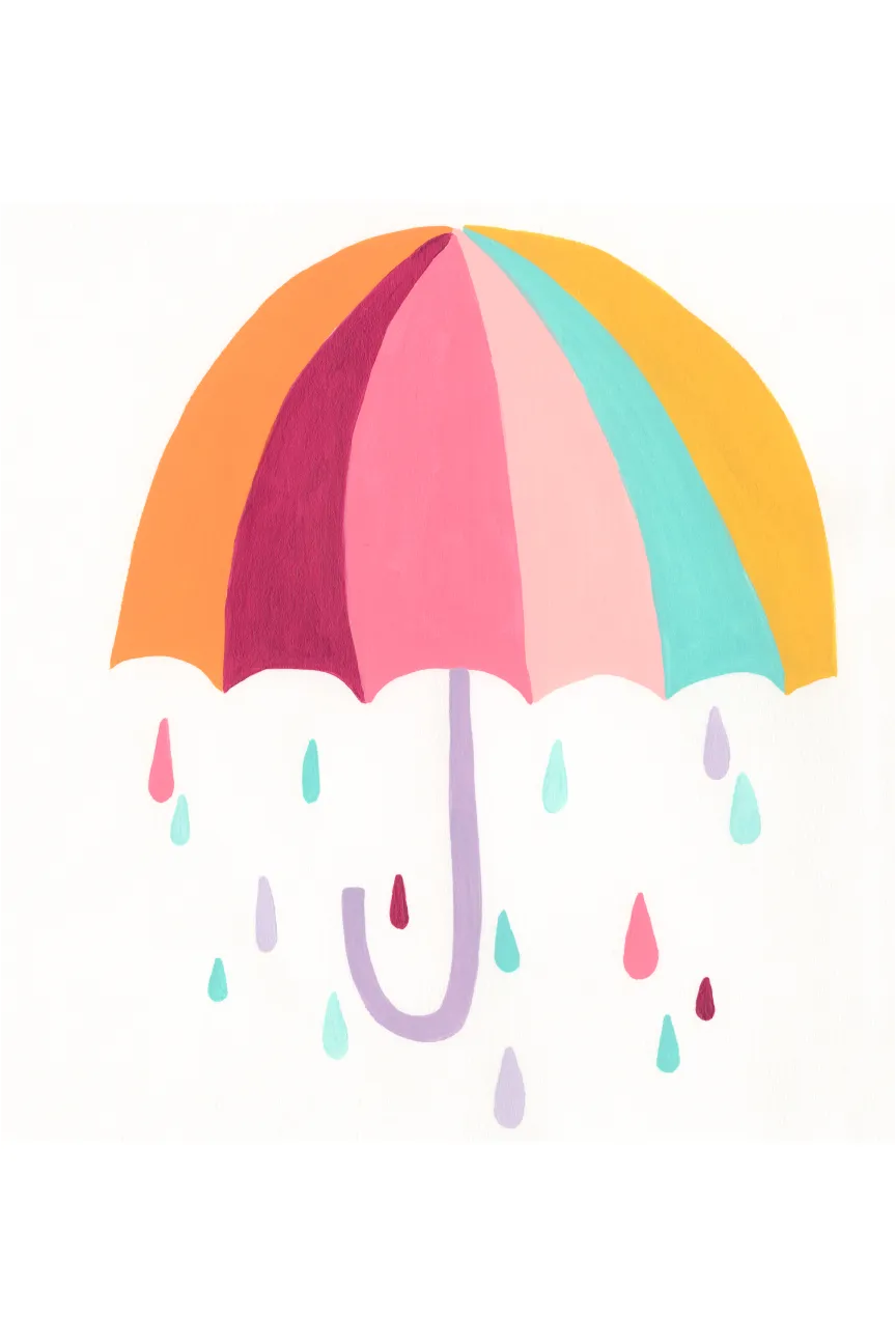 Kids Colorful Rain White Artwork - Image 1