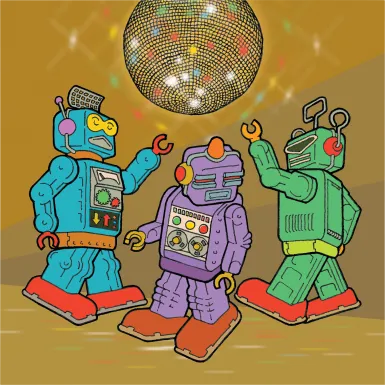Kids Disco Robots Brown Artwork