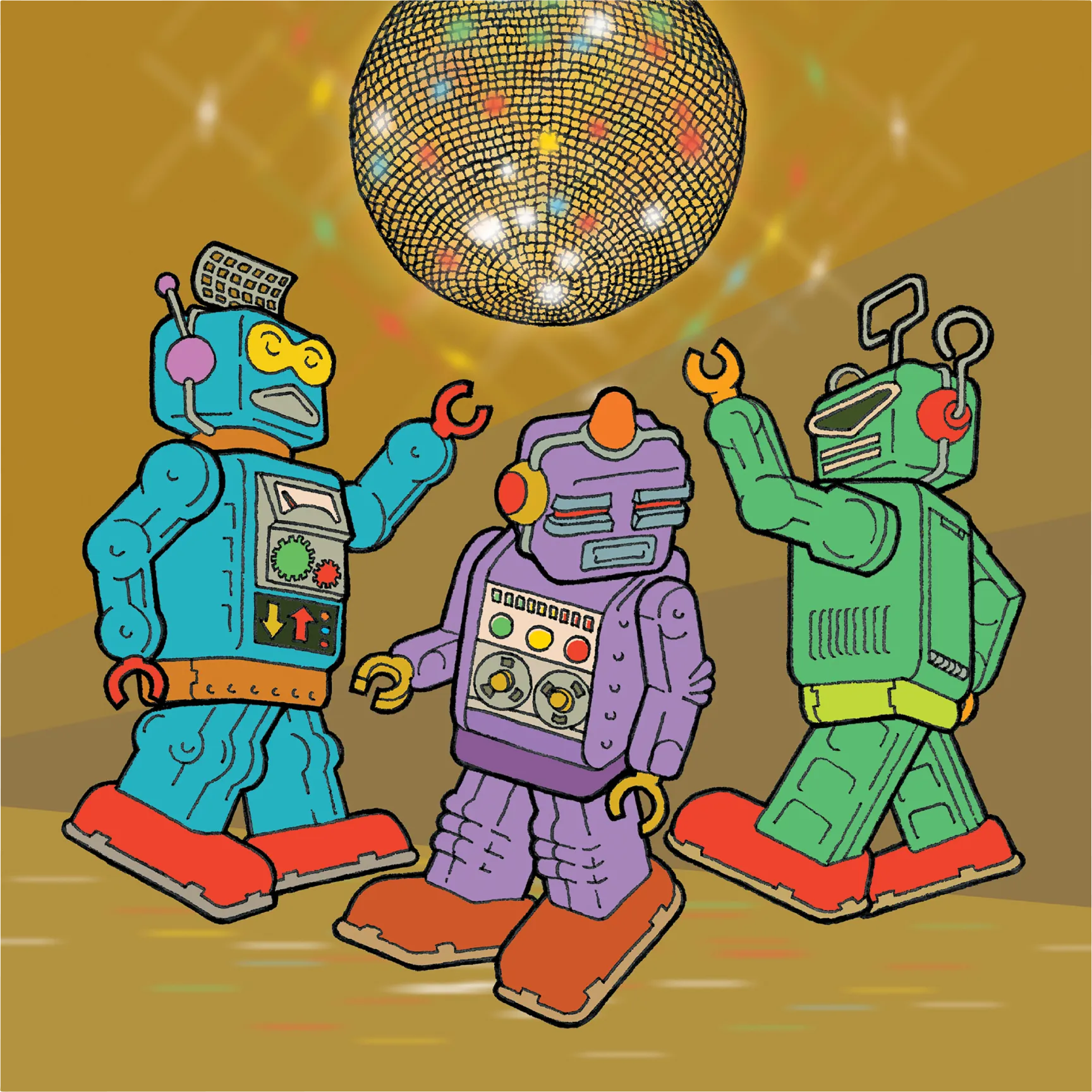 Kids Disco Robots Brown Artwork - Image 1