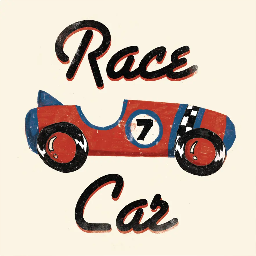 Kids Lucky Race Car Red Artwork
