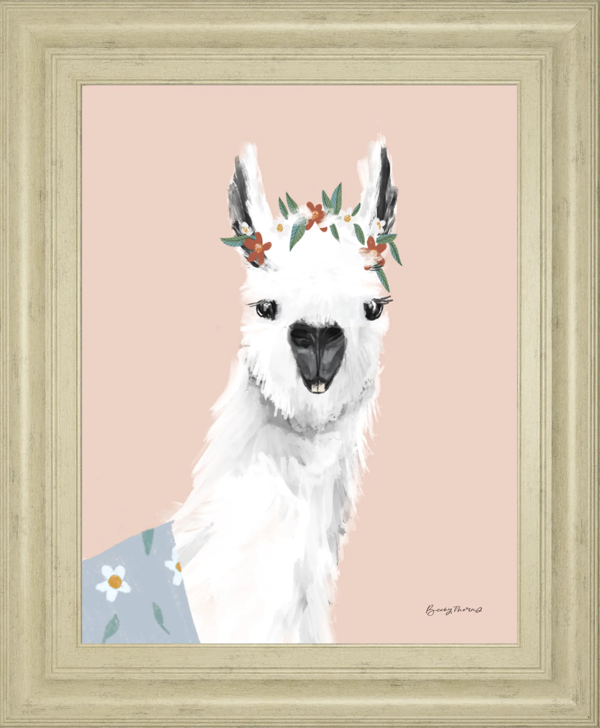 Kids Alpaca Portrait II Pink Artwork - Image 1
