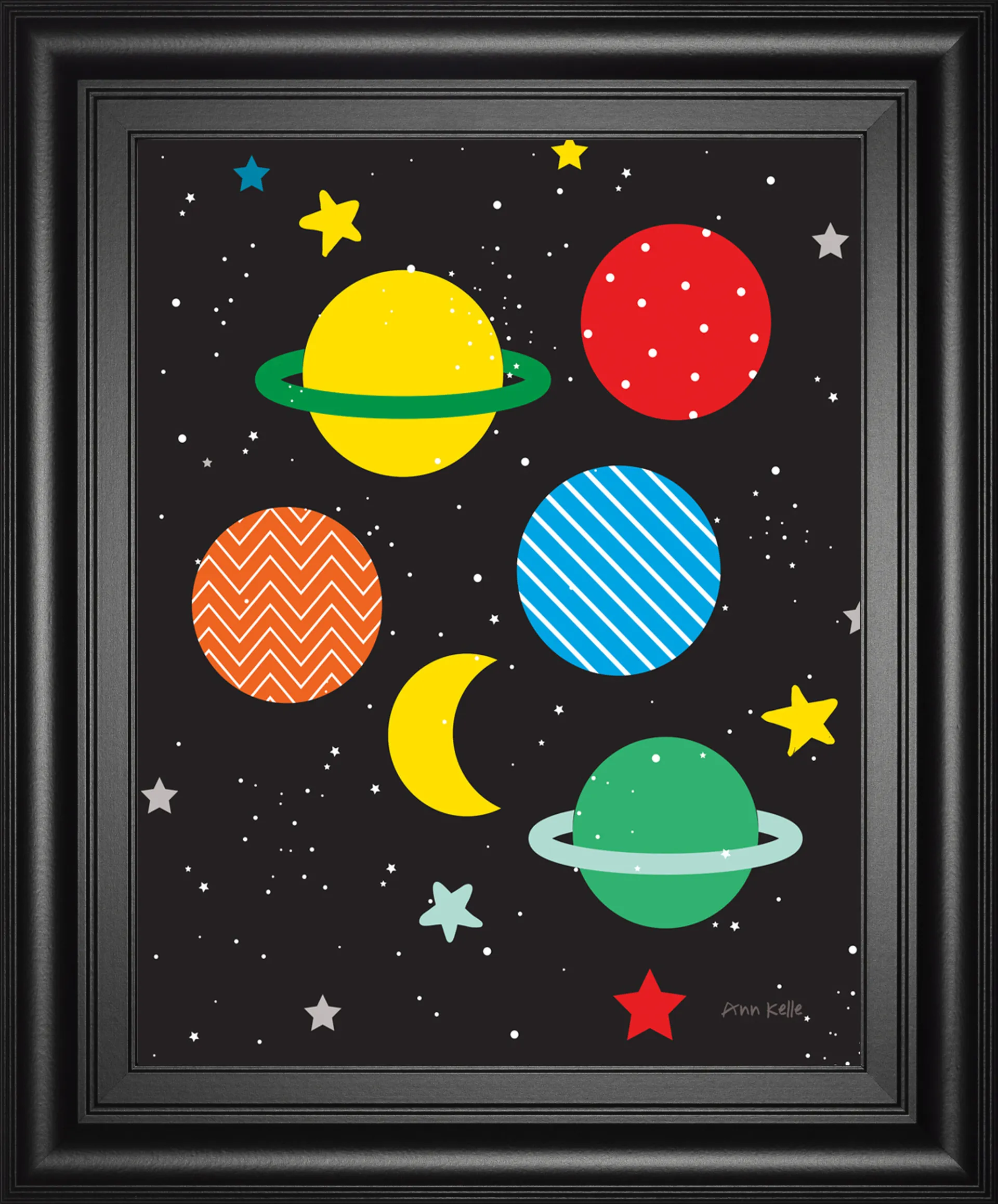 Kids Bright Planets Black Artwork - Image 1