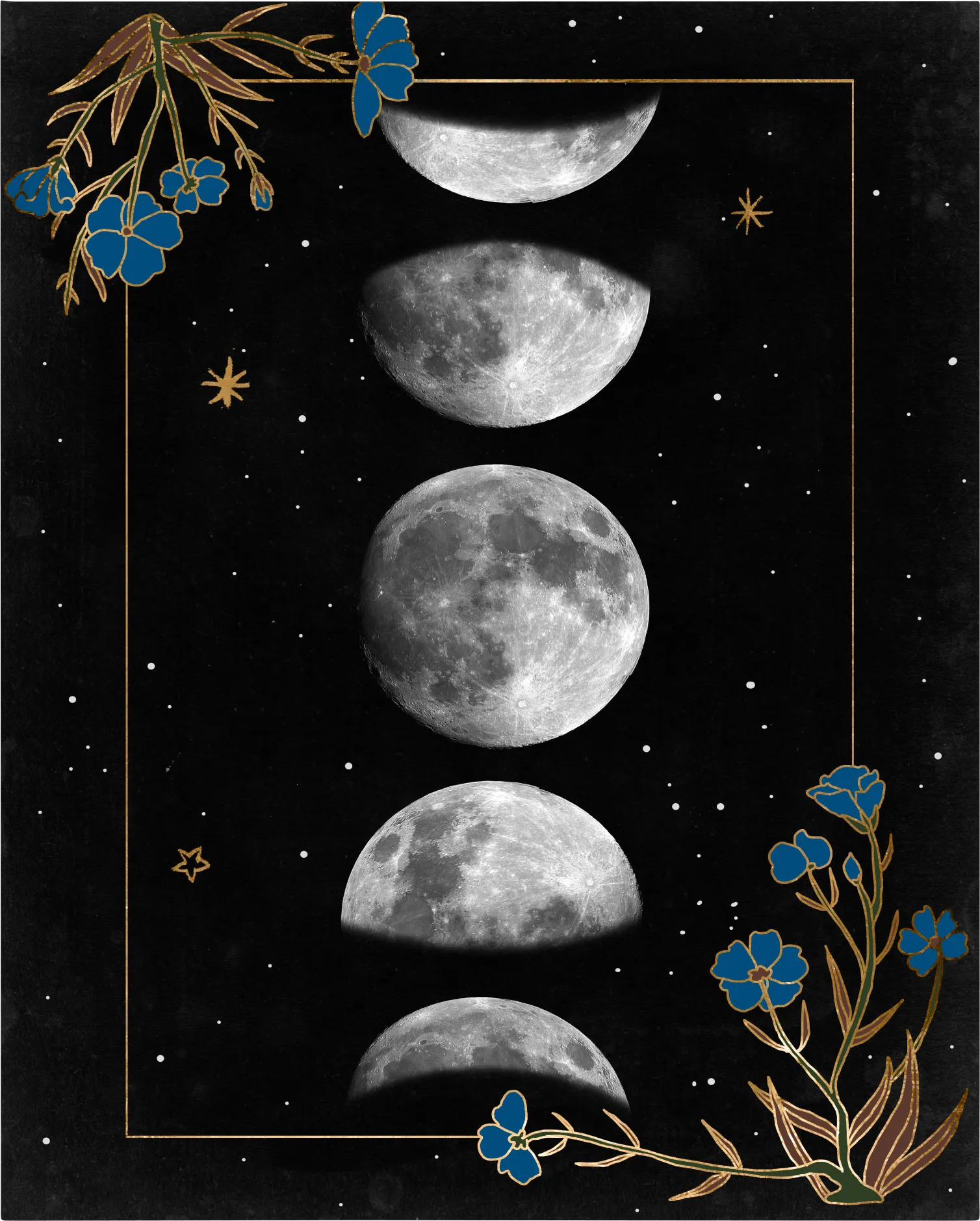 Kids Moon Flora Black Artwork - Thumbnail - Image 1