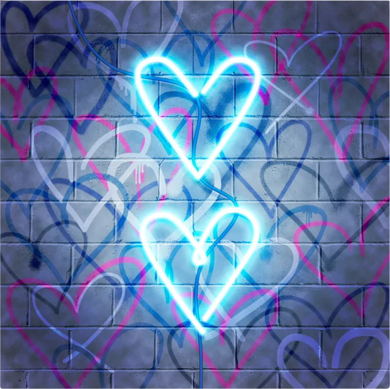Kids Glowing Hearts Blue Artwork