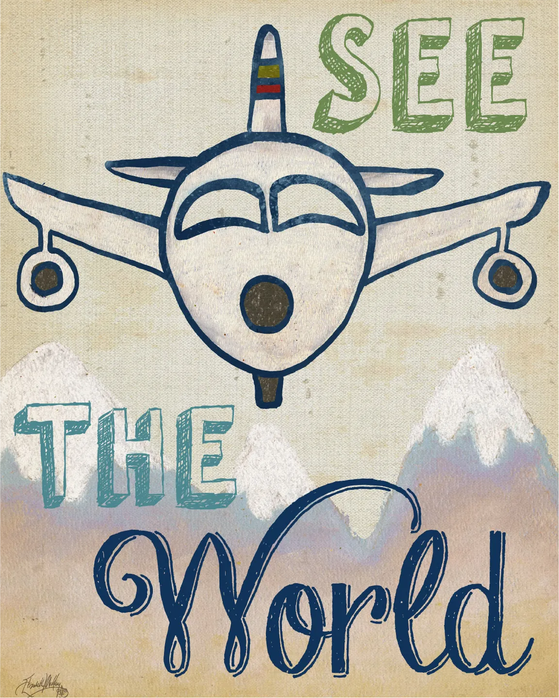 Kids Plane Tour Gray Artwork - Image 1