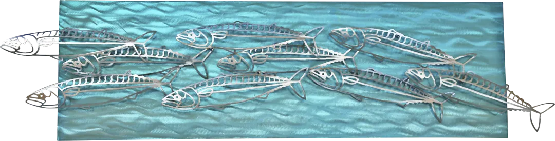 Holy Mackerel Teal Outdoor Wall Art