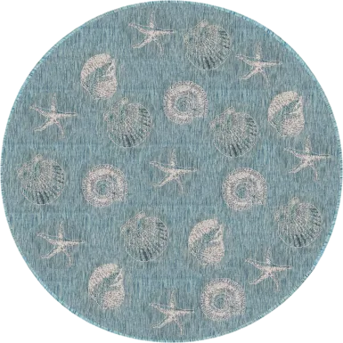 Sandfoot Point Aqua 7'10 Round Indoor/Outdoor Rug