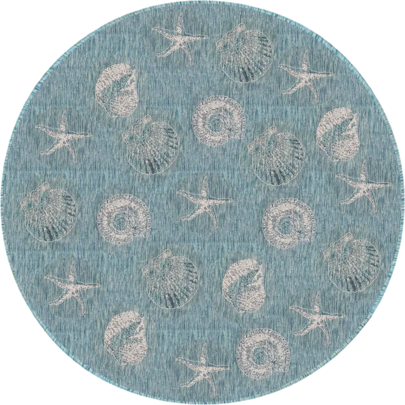 Sandfoot Point Aqua 7'10 Round Indoor/Outdoor Rug