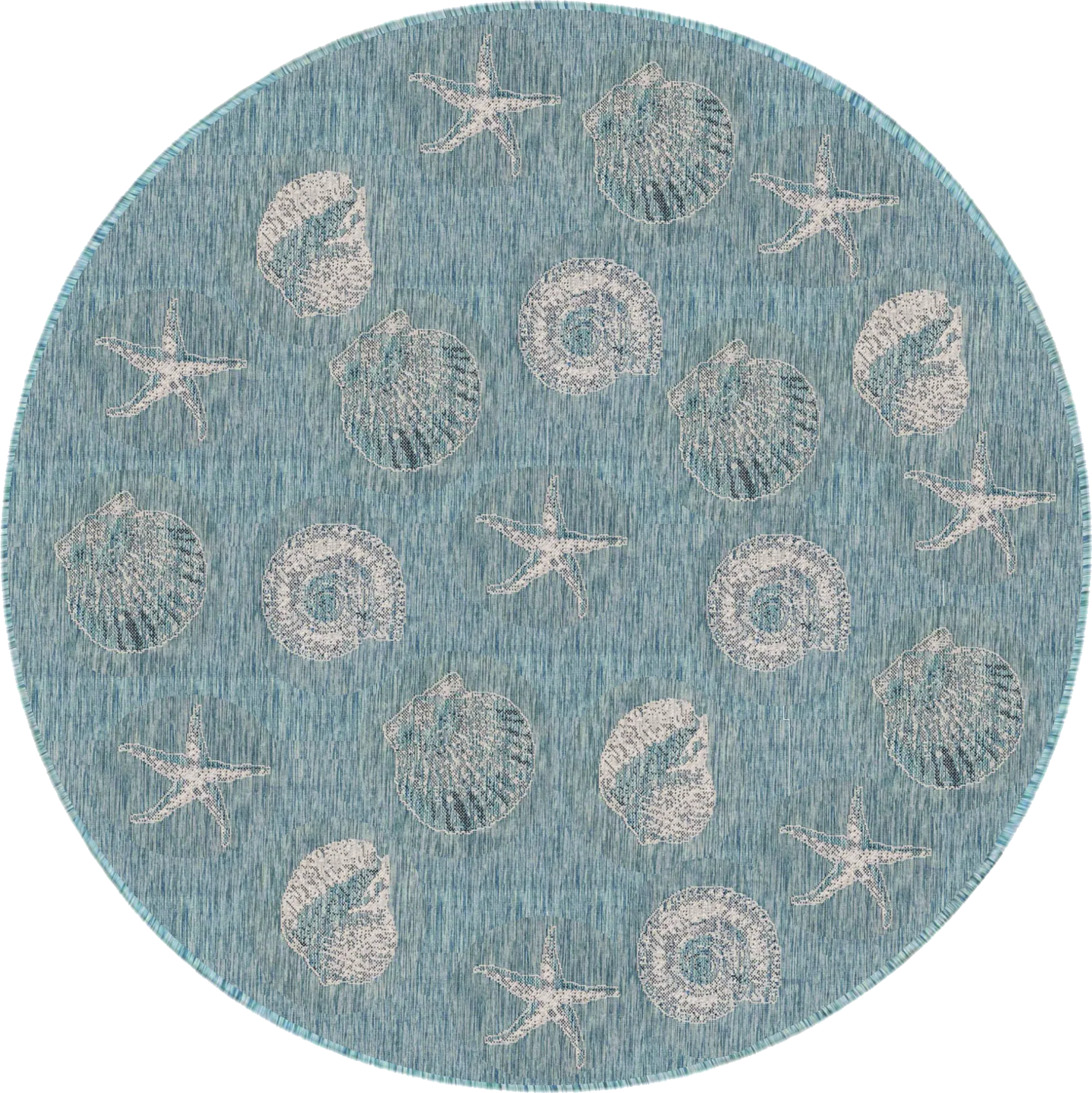 Sandfoot Point Aqua 7'10 Round Indoor/Outdoor Rug - Image 1