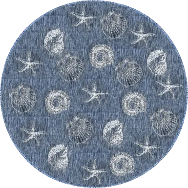 Sandfoot Point Navy 7'10 Round Indoor/Outdoor Rug