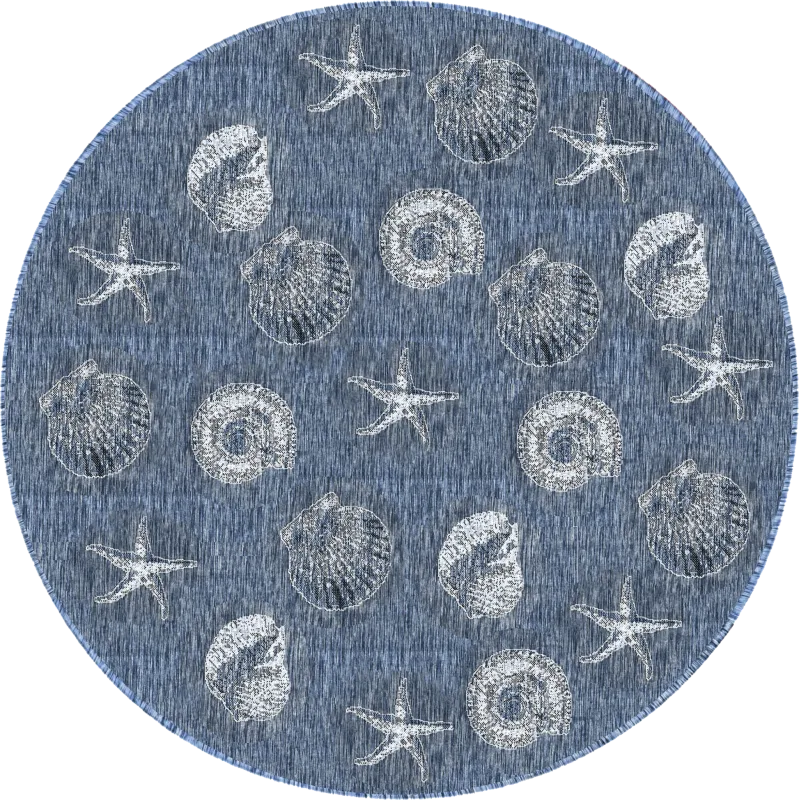 Sandfoot Point Navy 7'10 Round Indoor/Outdoor Rug