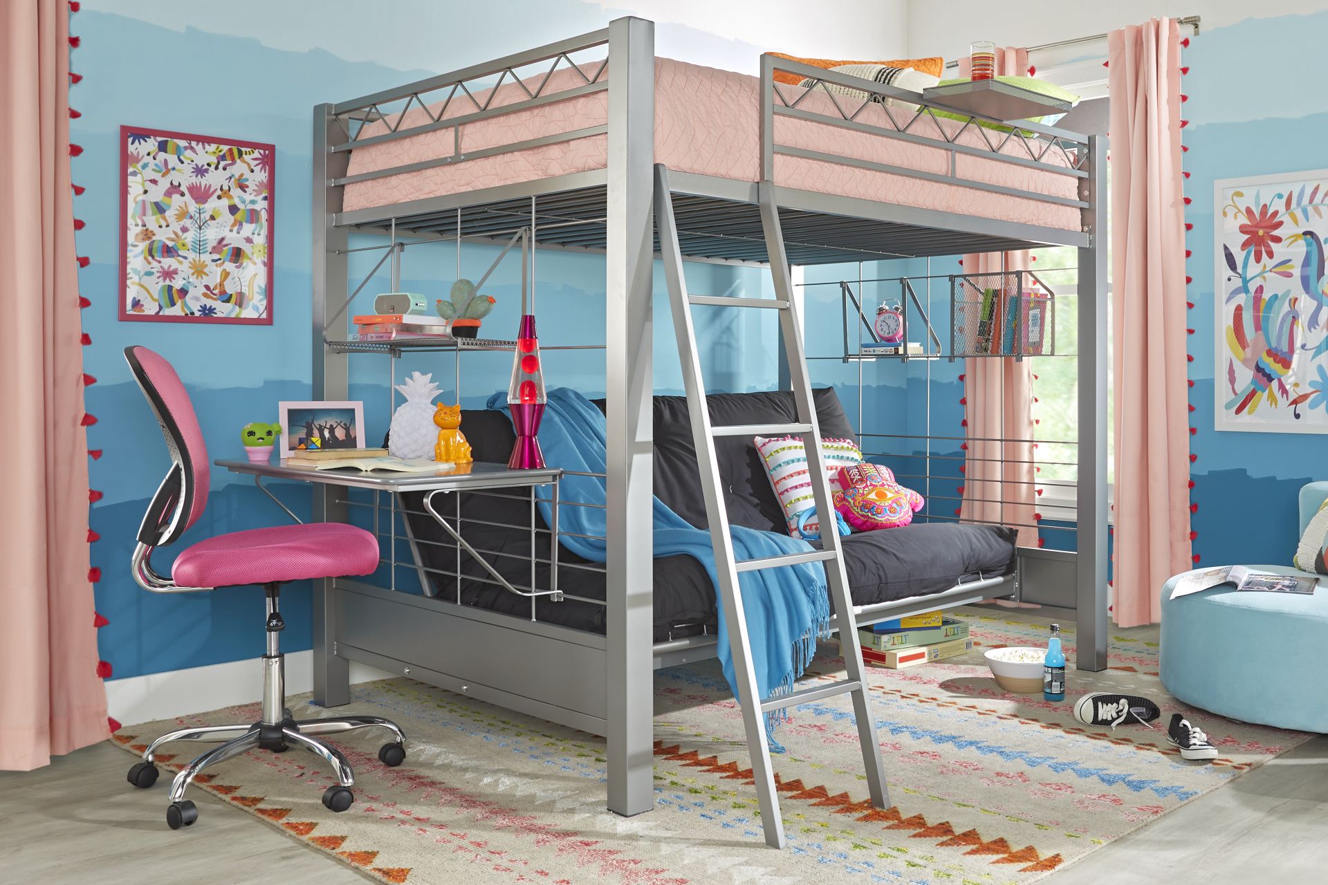 Build-a-Bunk Gray Full/Futon Loft Bed with Gray Accessories - Image 1