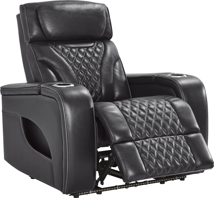 Horizon Ridge Black Leather Triple Power Recliner with Massage and Heat