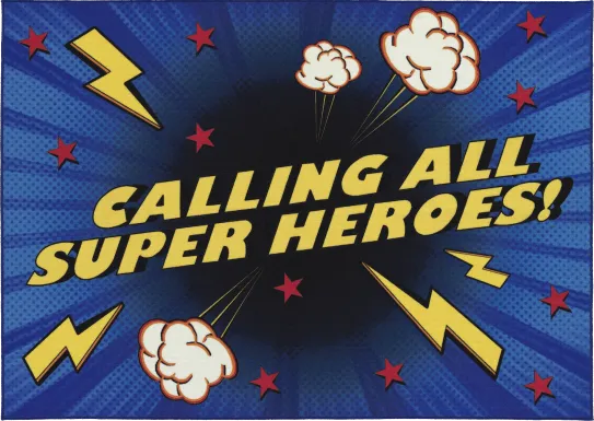 Kids Superhero Call Blue 7' x 9' Rug