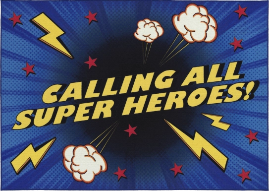 Kids Superhero Call Blue 7' x 9' Rug