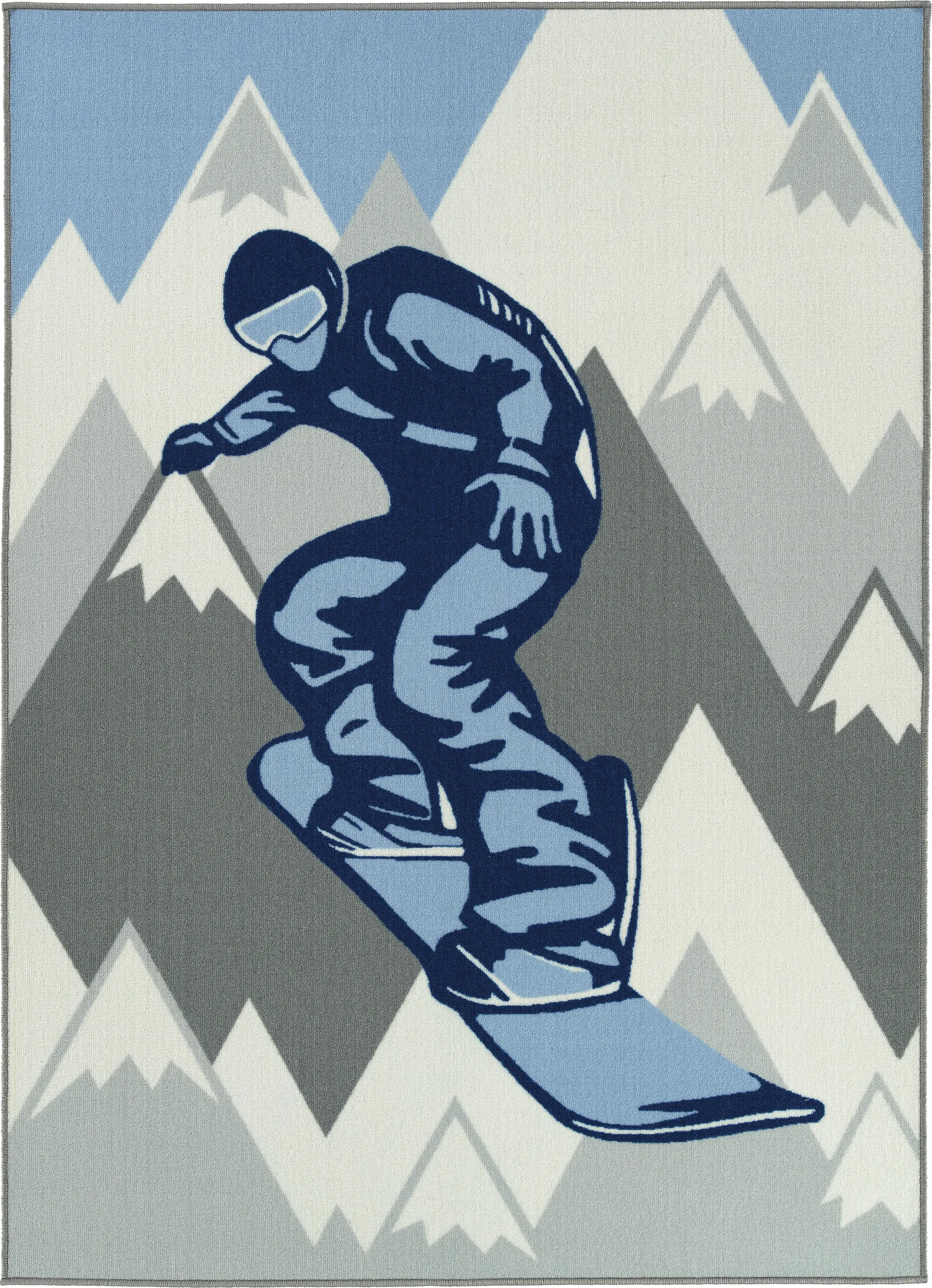 Kids Snowboard Adventures Blue 5' x 7' Rug - Thumbnail - Image 1