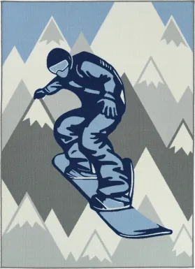 Kids Snowboard Adventures Blue 5' x 7' Rug