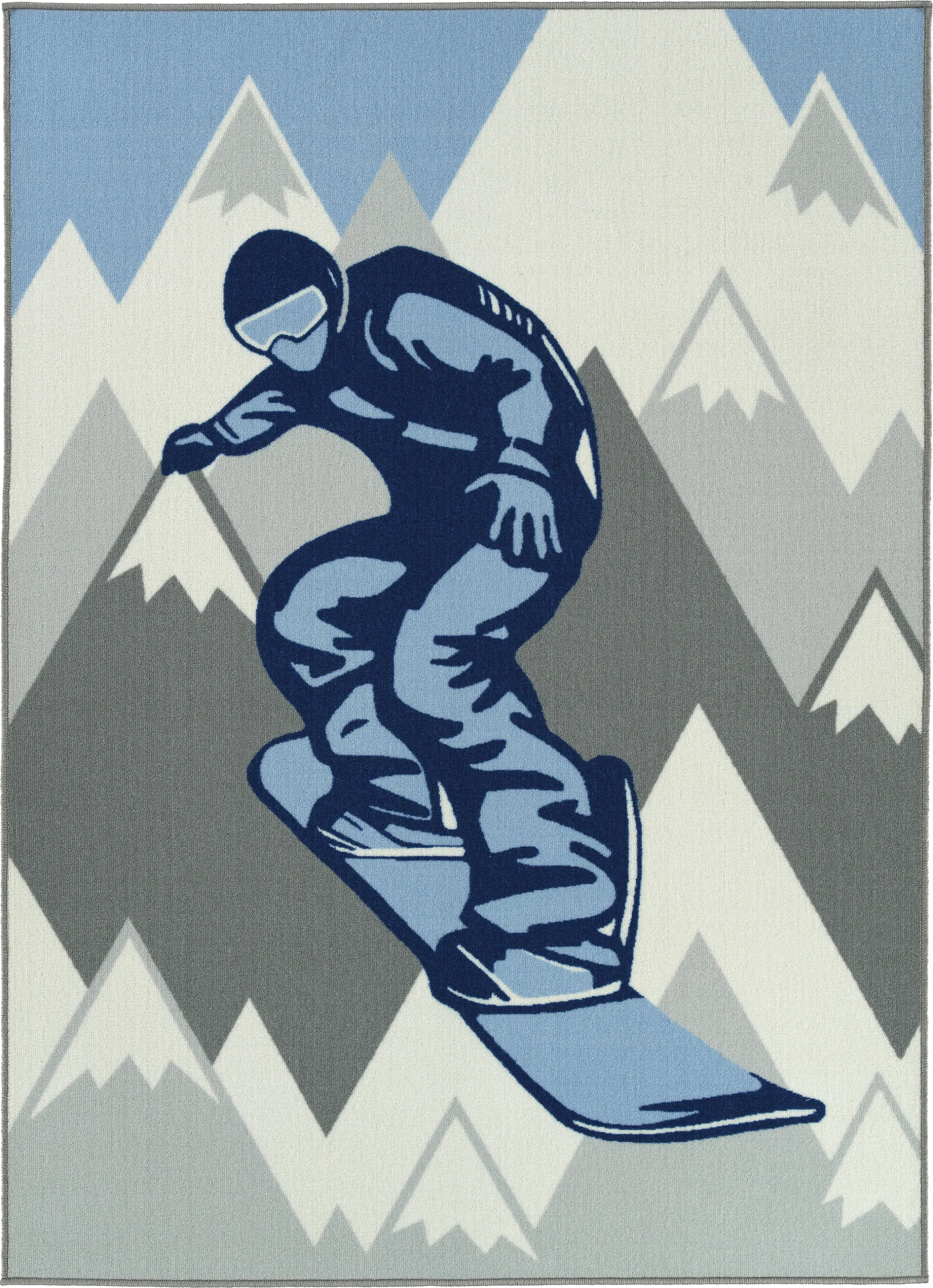 Kids Snowboard Adventures Blue 5' x 7' Rug - Image 1
