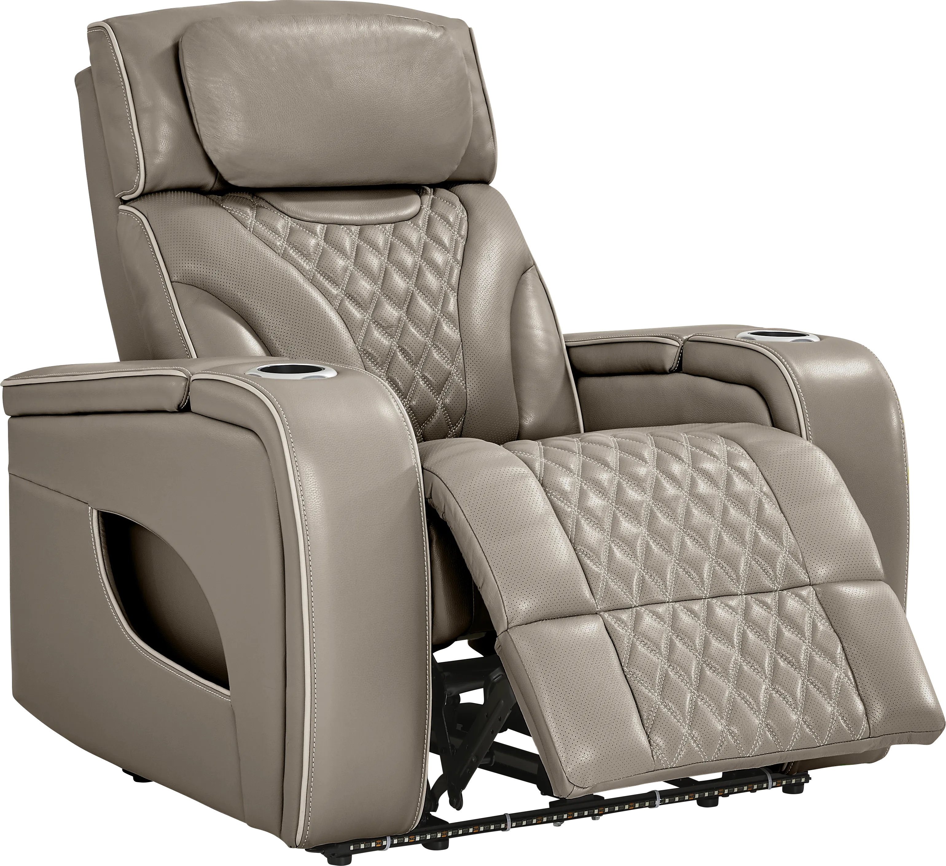 Horizon Ridge Beige Leather Triple Power Recliner with Massage and Heat - Thumbnail - Image 1