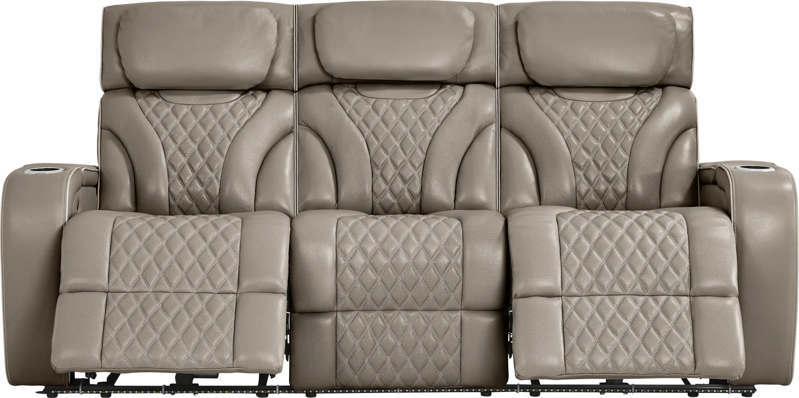 Horizon Ridge Beige Leather Triple Power Reclining Sofa with Massage and Heat