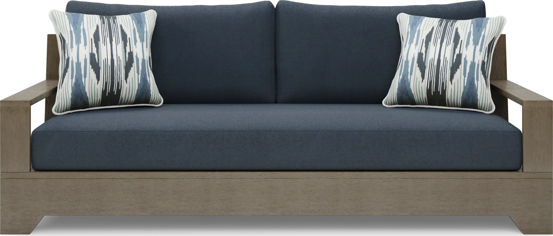 Lake Tahoe Gray Outdoor Sofa with Indigo Cushions