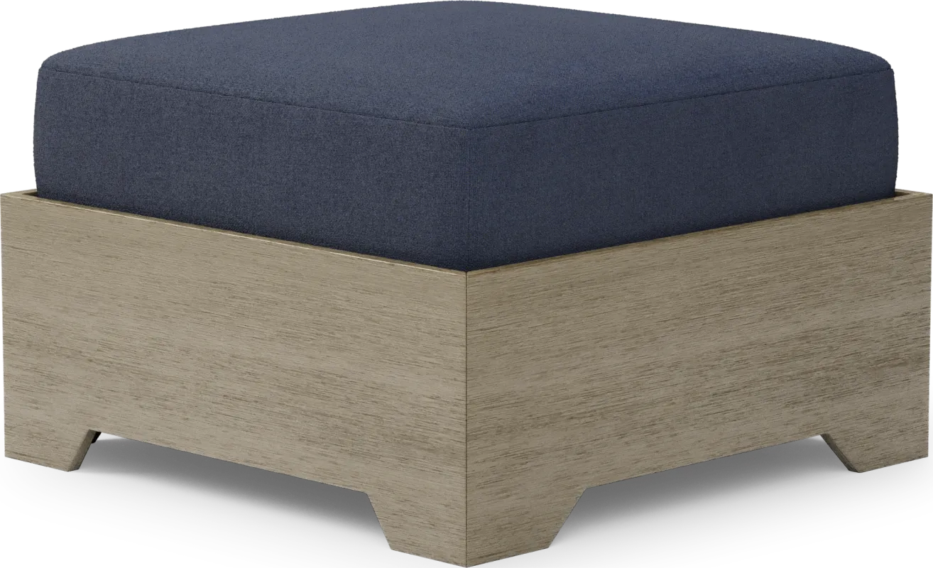 Lake Tahoe Gray Outdoor Ottoman with Indigo
