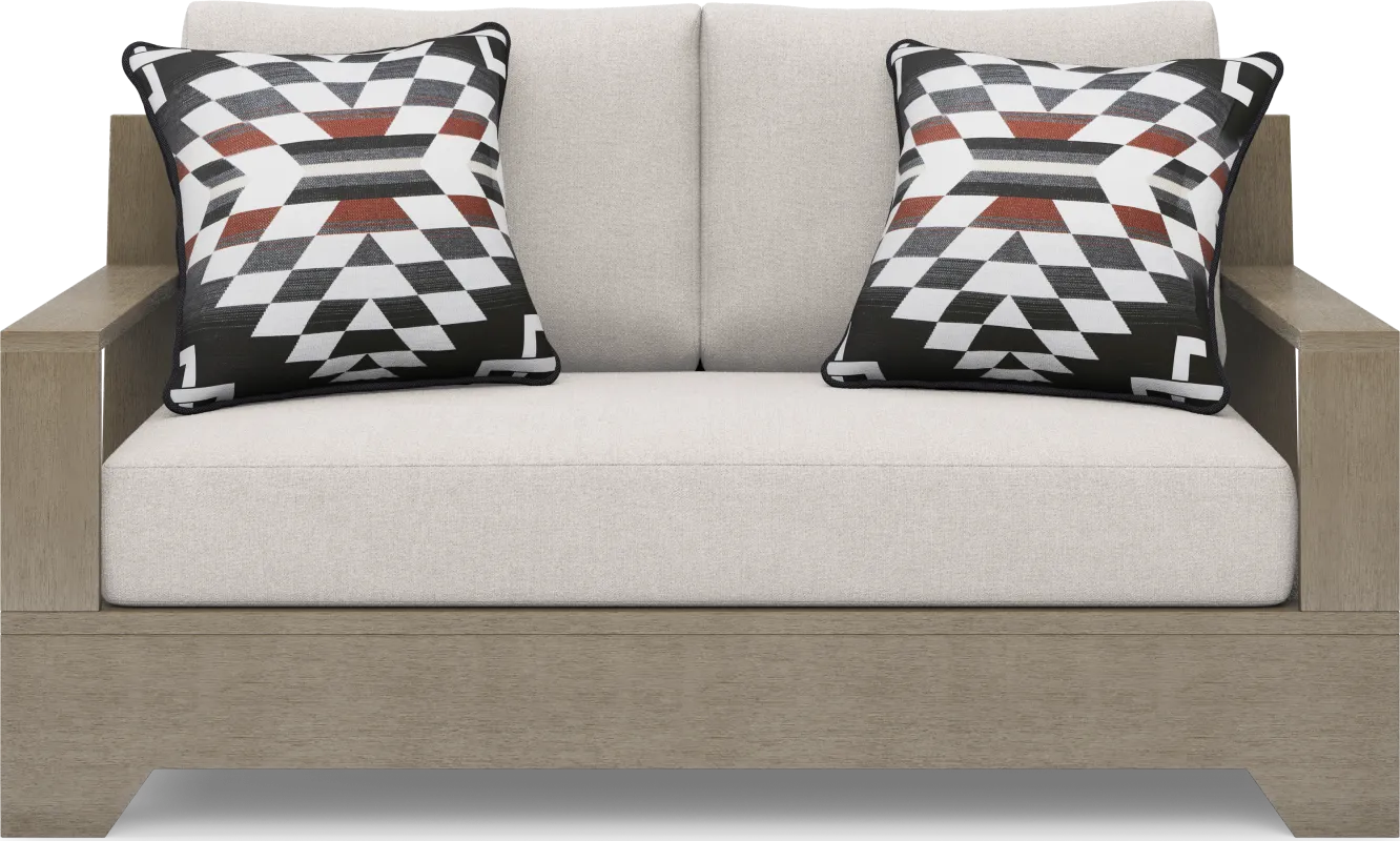 Lake Tahoe Gray Outdoor Loveseat with Seagull Cushions