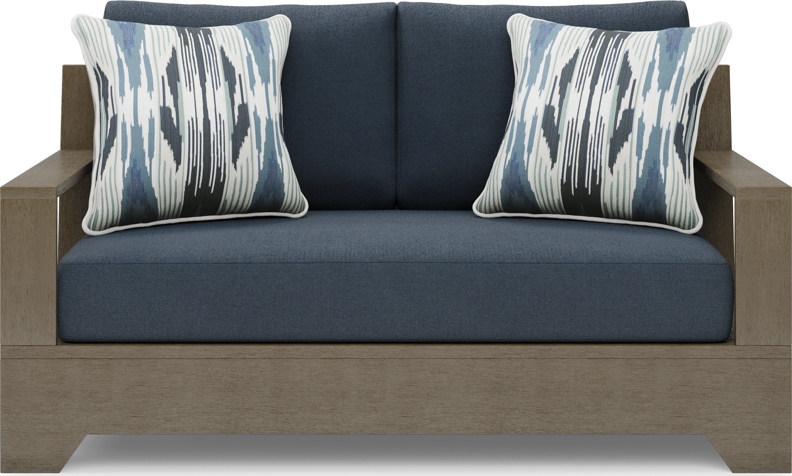 Lake Tahoe Gray Outdoor Loveseat with Indigo Cushions - Thumbnail - Image 1