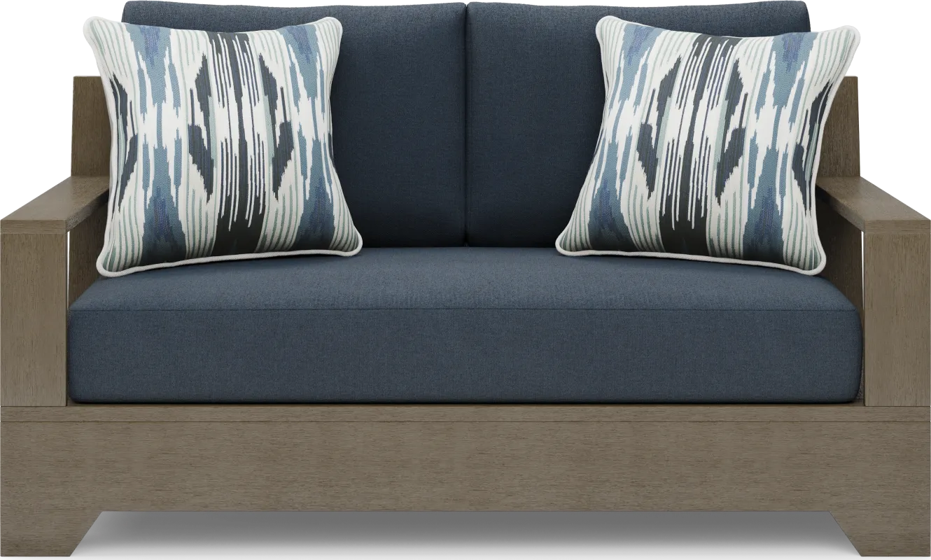 Lake Tahoe Gray Outdoor Loveseat with Indigo Cushions
