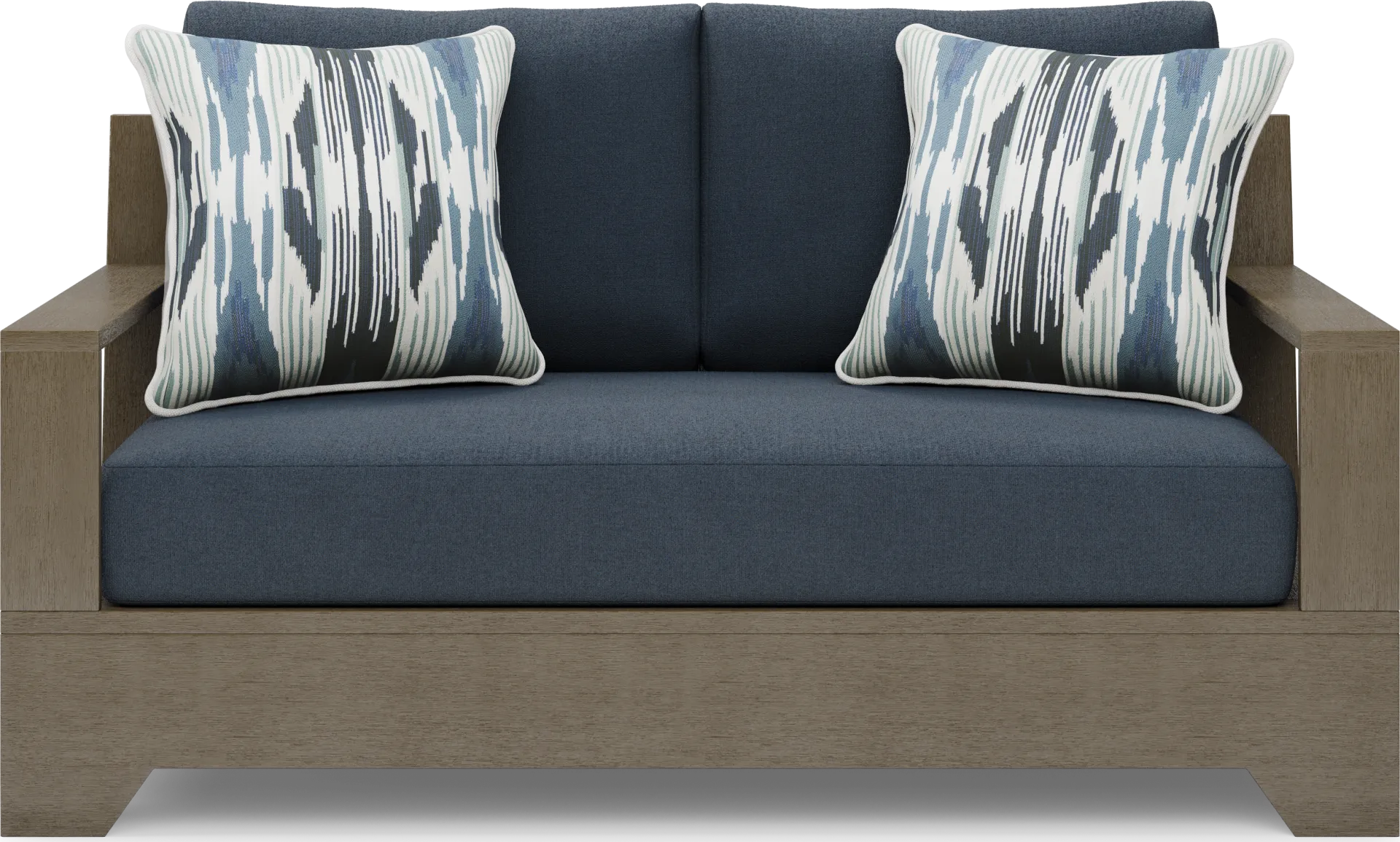 Lake Tahoe Gray Outdoor Loveseat with Indigo Cushions - Image 2
