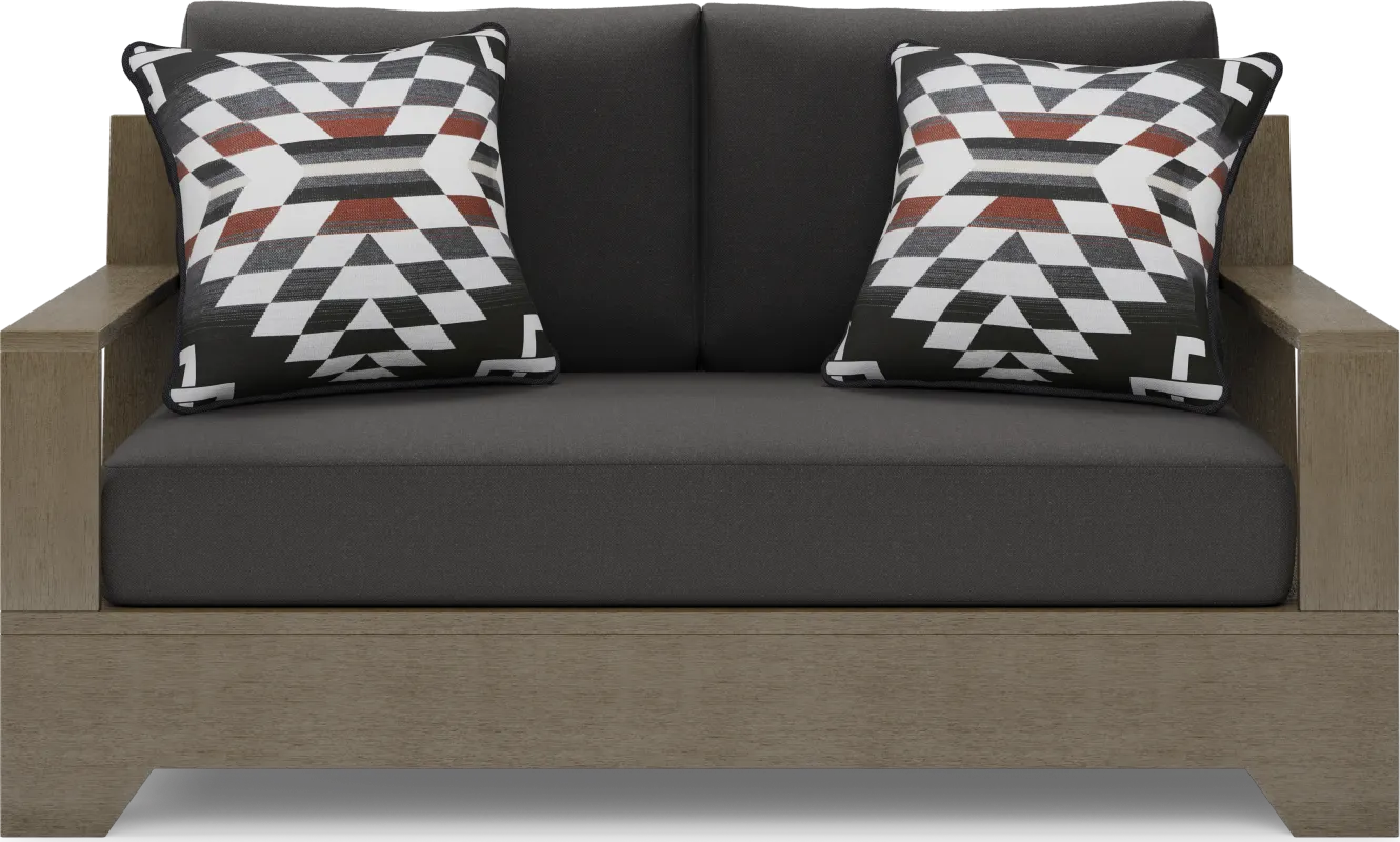 Lake Tahoe Gray Outdoor Loveseat with Charcoal Cushions