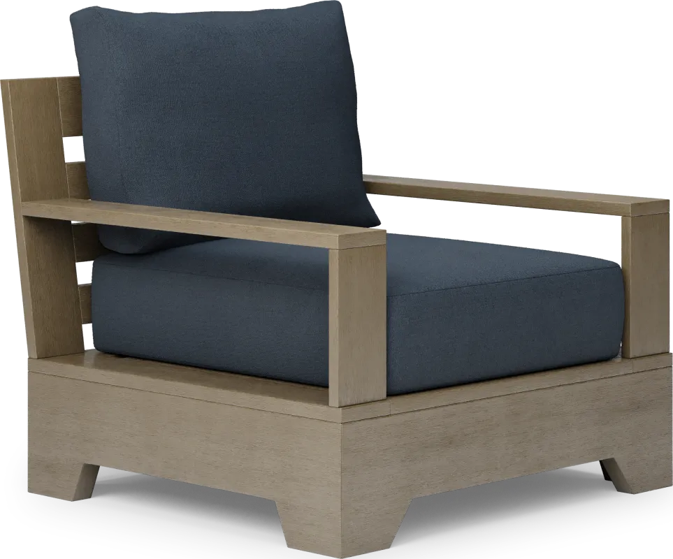 Lake Tahoe Gray Outdoor Club Chair with Indigo Cushions