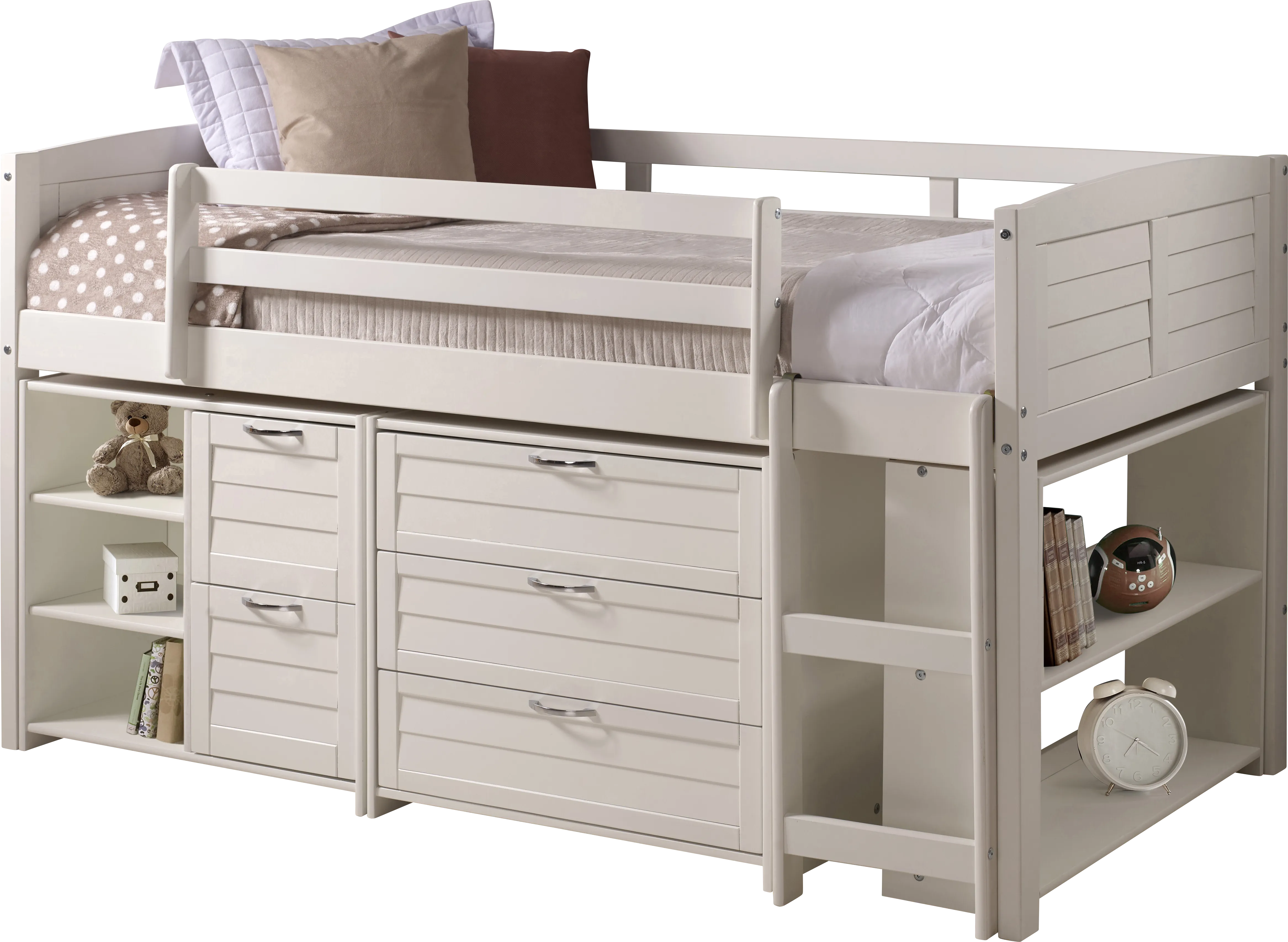 Kids Burchill White Twin Loft Bed with Storage - Thumbnail - Image 1