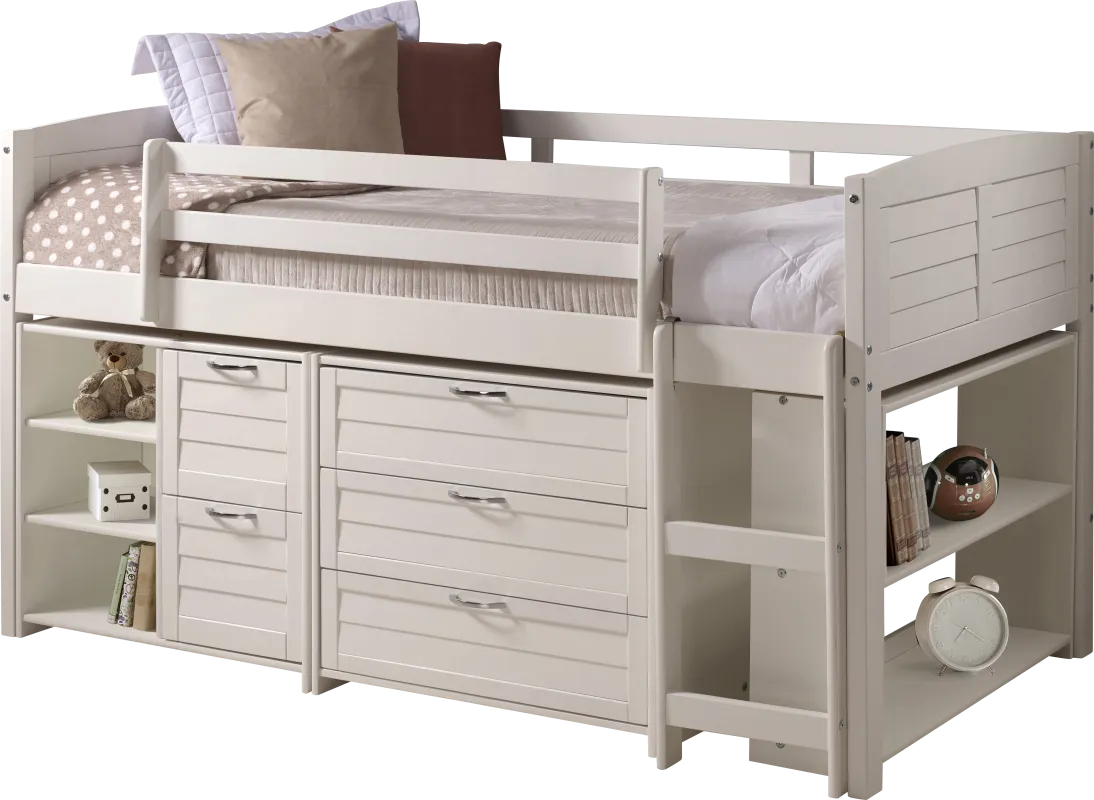 Kids Burchill White Twin Loft Bed with Storage