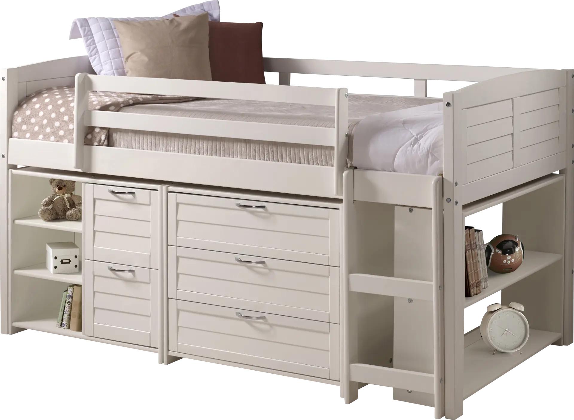 Kids Burchill White Twin Loft Bed with Storage