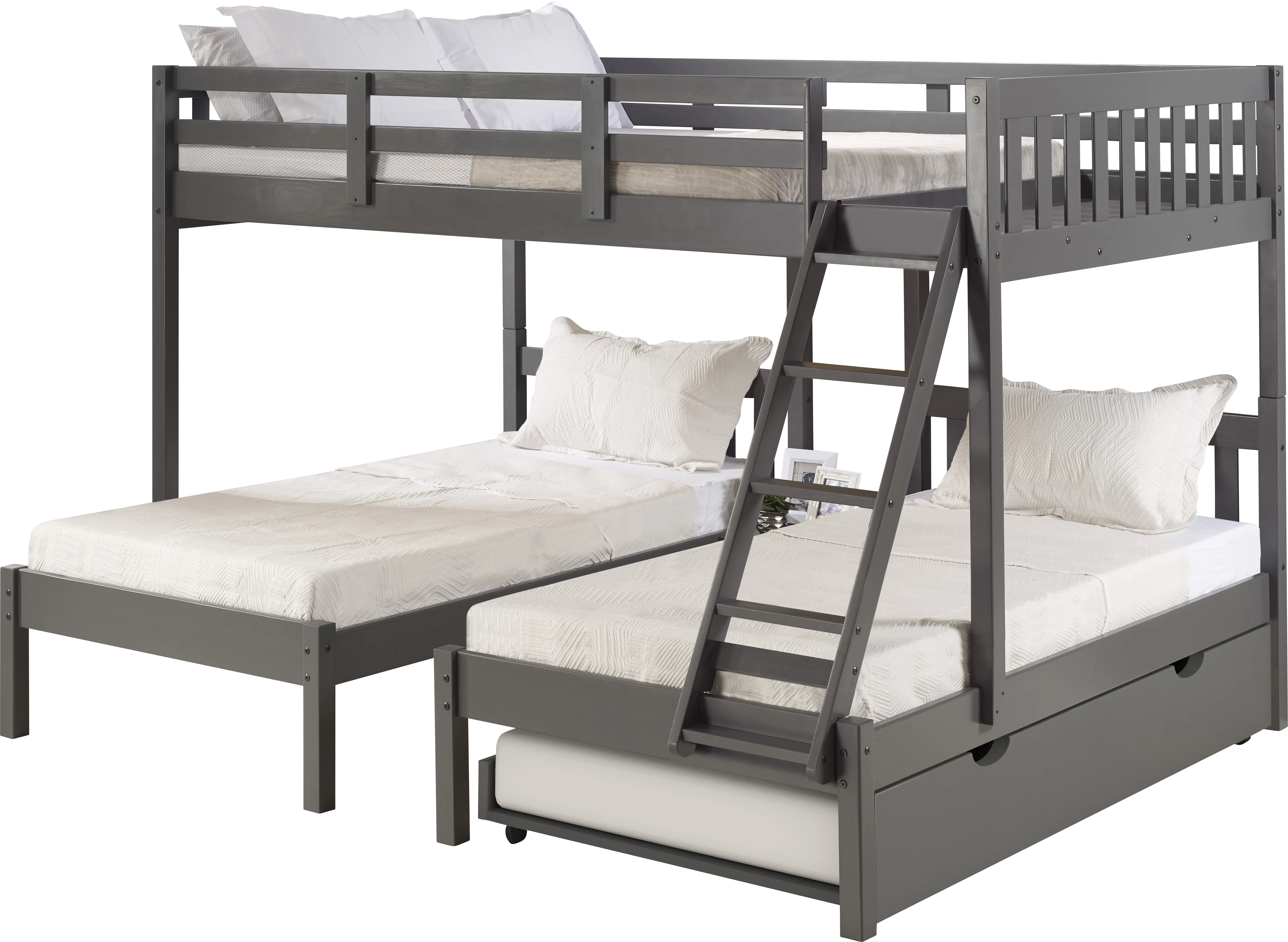 Kids Codding Gray Full/Double Twin Bunk Bed with Trundle - Thumbnail - Image 1
