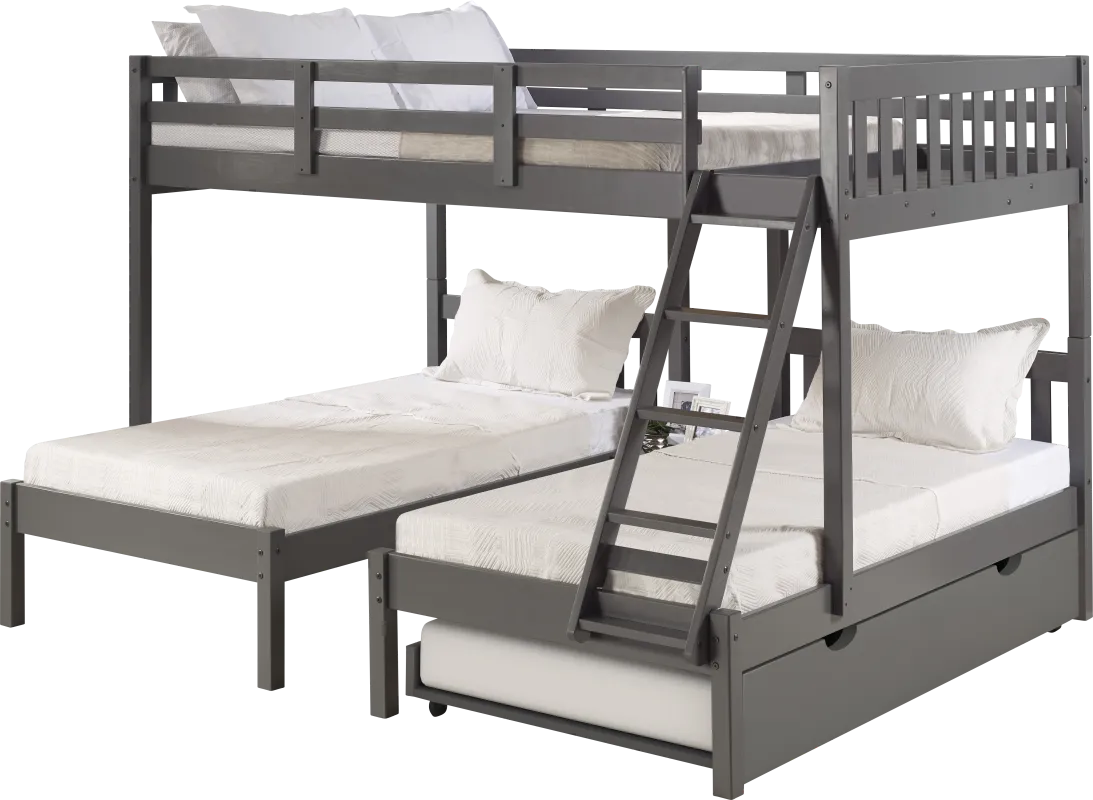Kids Codding Gray Full/Double Twin Bunk Bed with Trundle