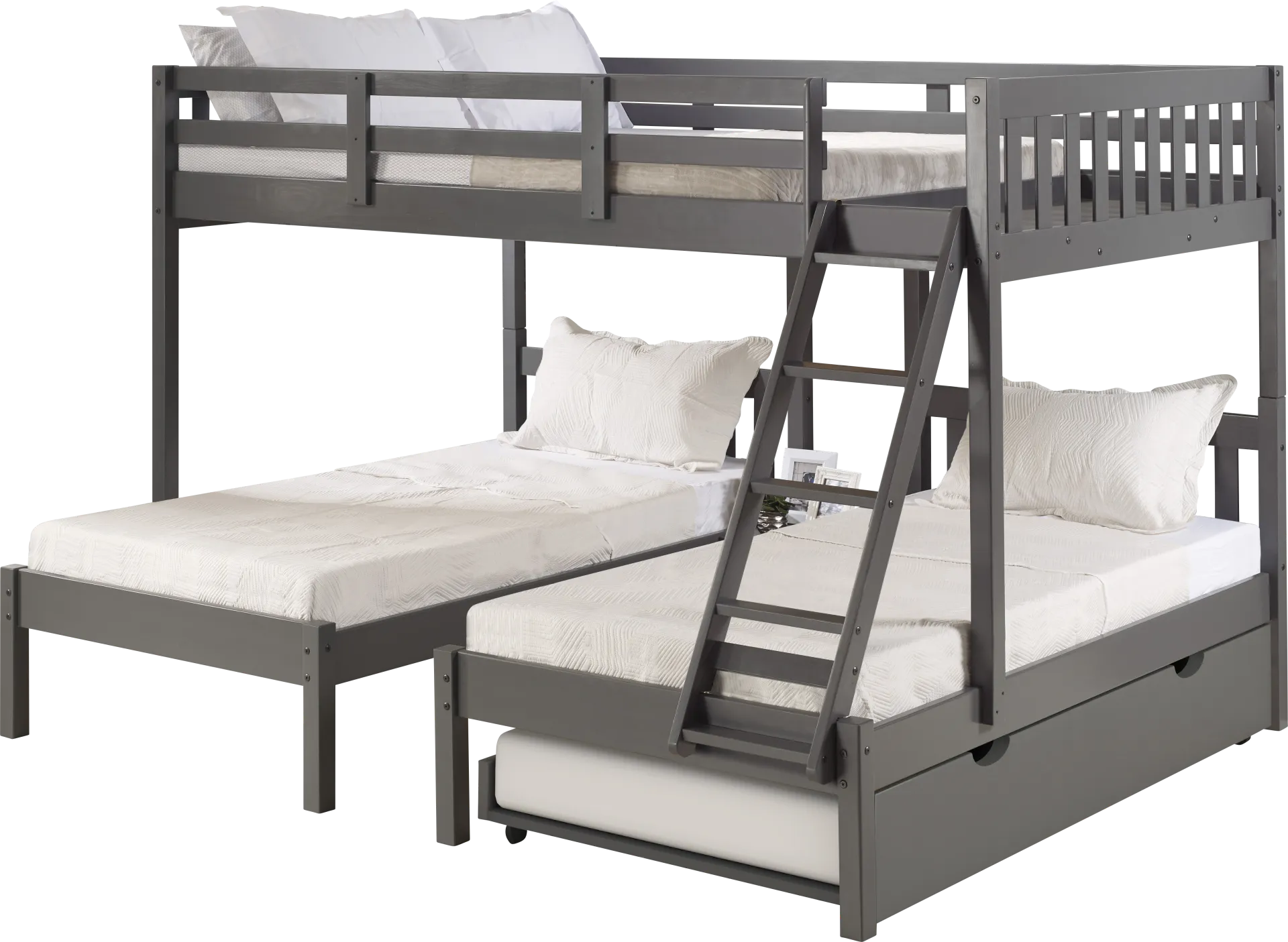 Kids Codding Gray Full/Double Twin Bunk Bed with Trundle - Image 1