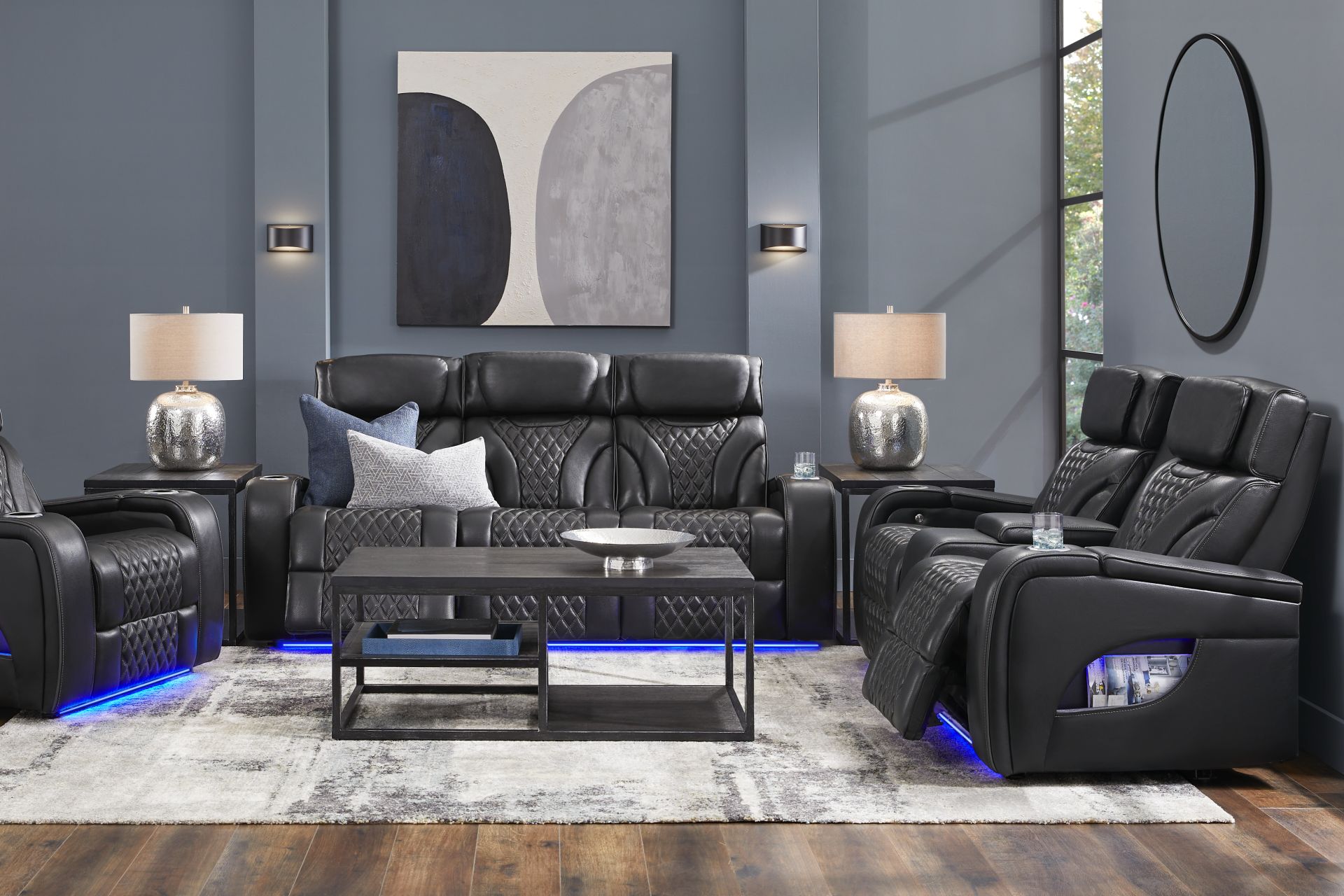 Horizon Ridge Black Leather 7 Pc Triple Power Reclining Living Room with Massage and Heat - Image 1
