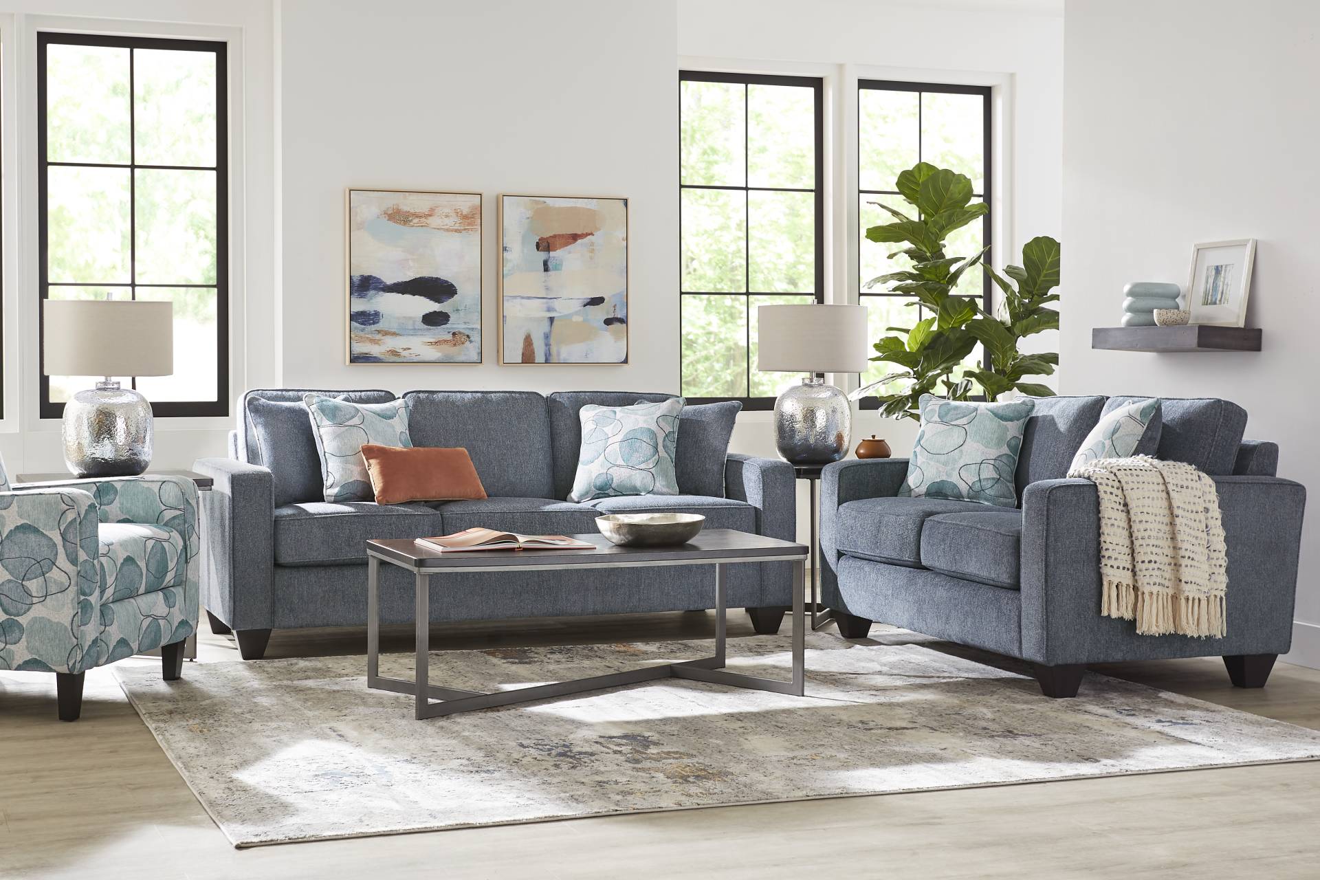 Alanis Bay Blue 5 Pc Living Room full room