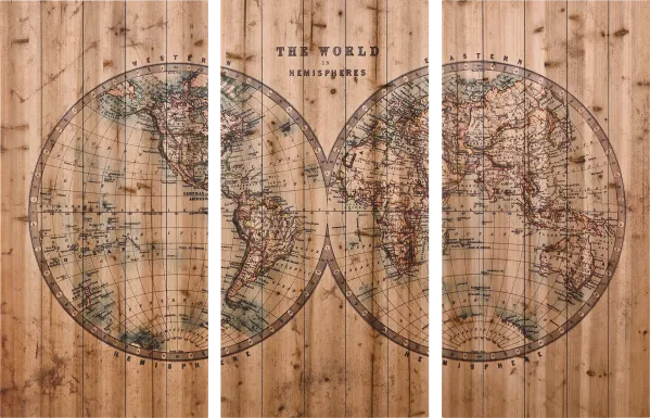 Aged World Map Set of 3 Artwork
