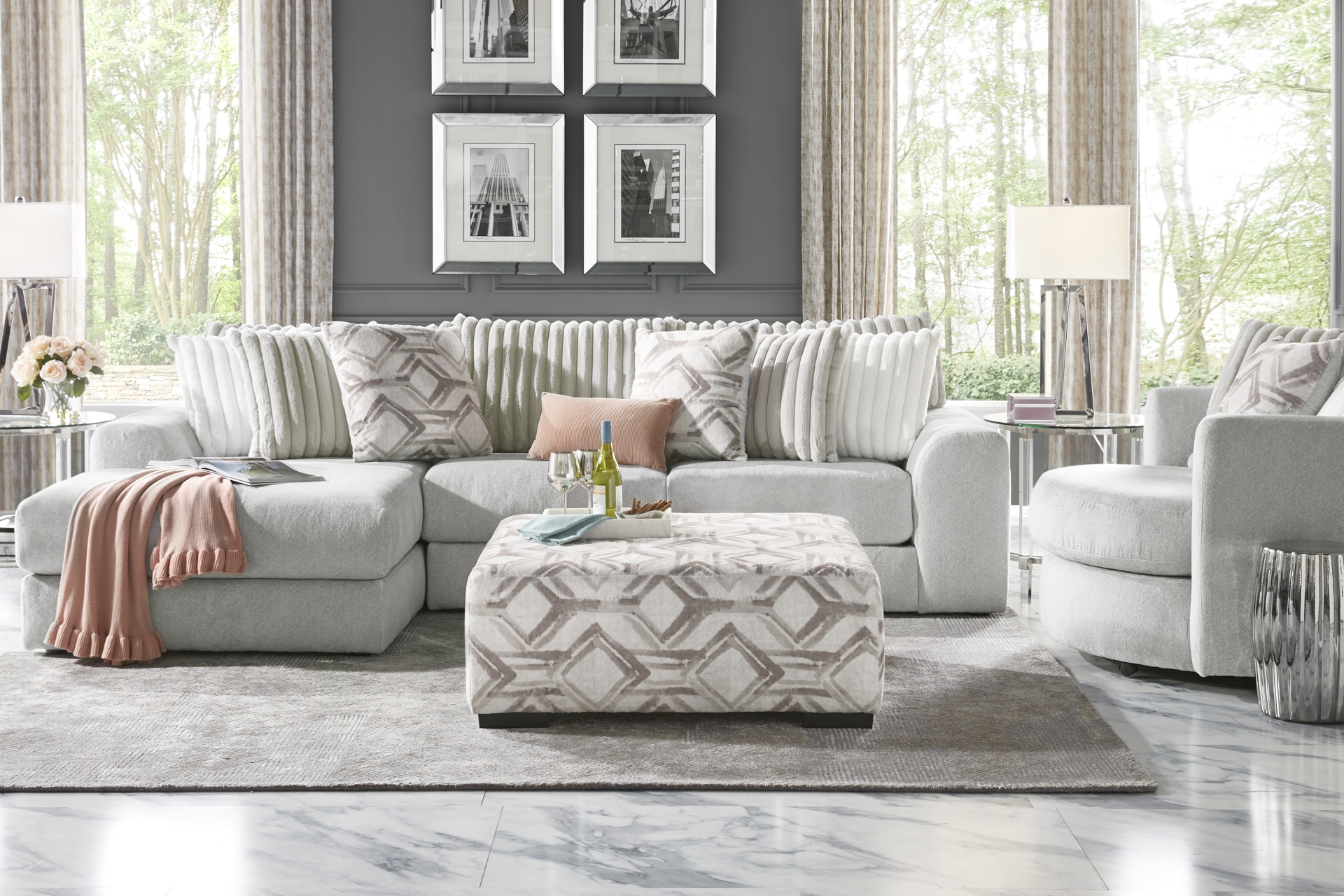Moreau Street Gray 5 Pc Sectional Living Room full room