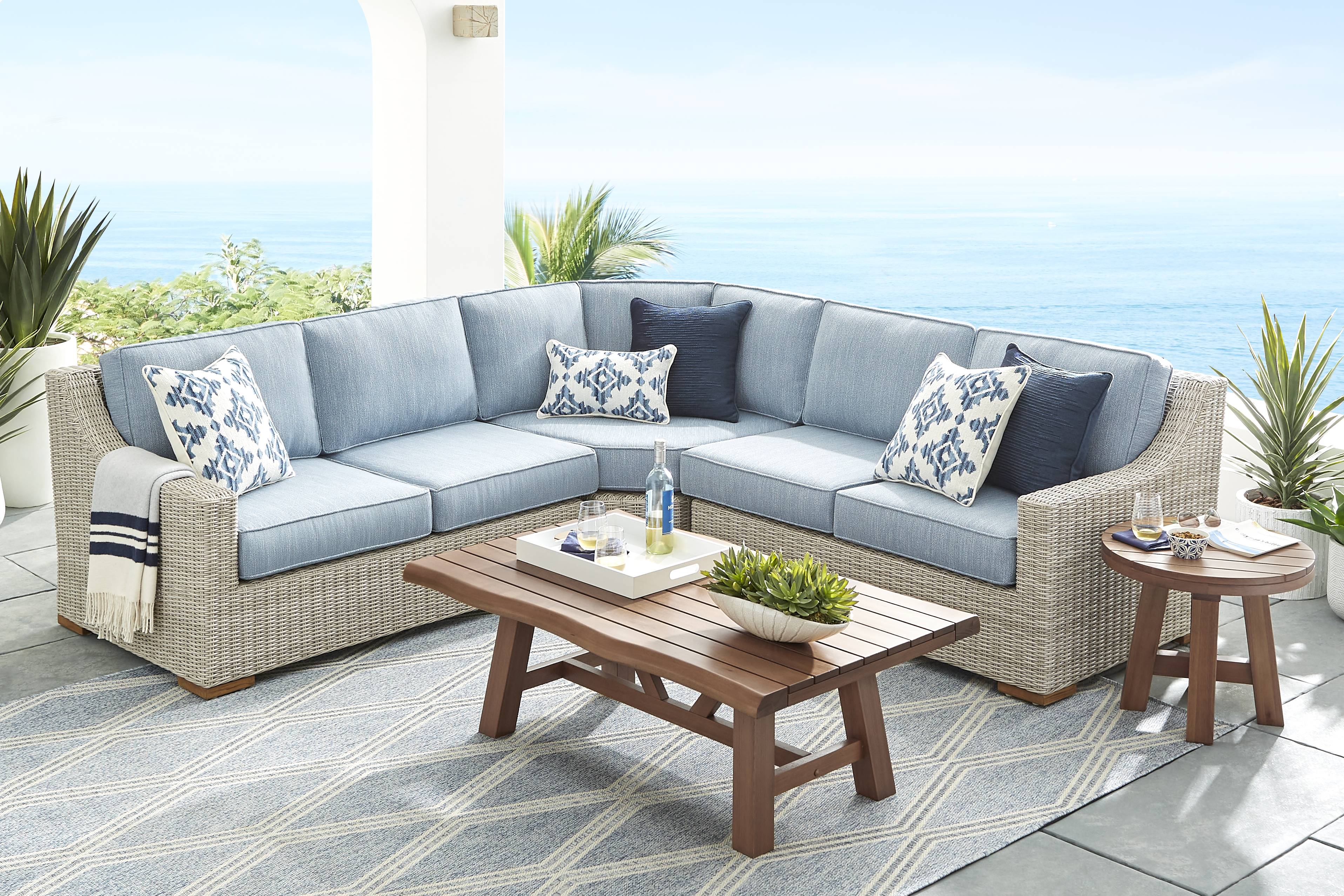 Patmos Gray 3 Pc Outdoor Sectional with Steel Cushions - Thumbnail - Image 2