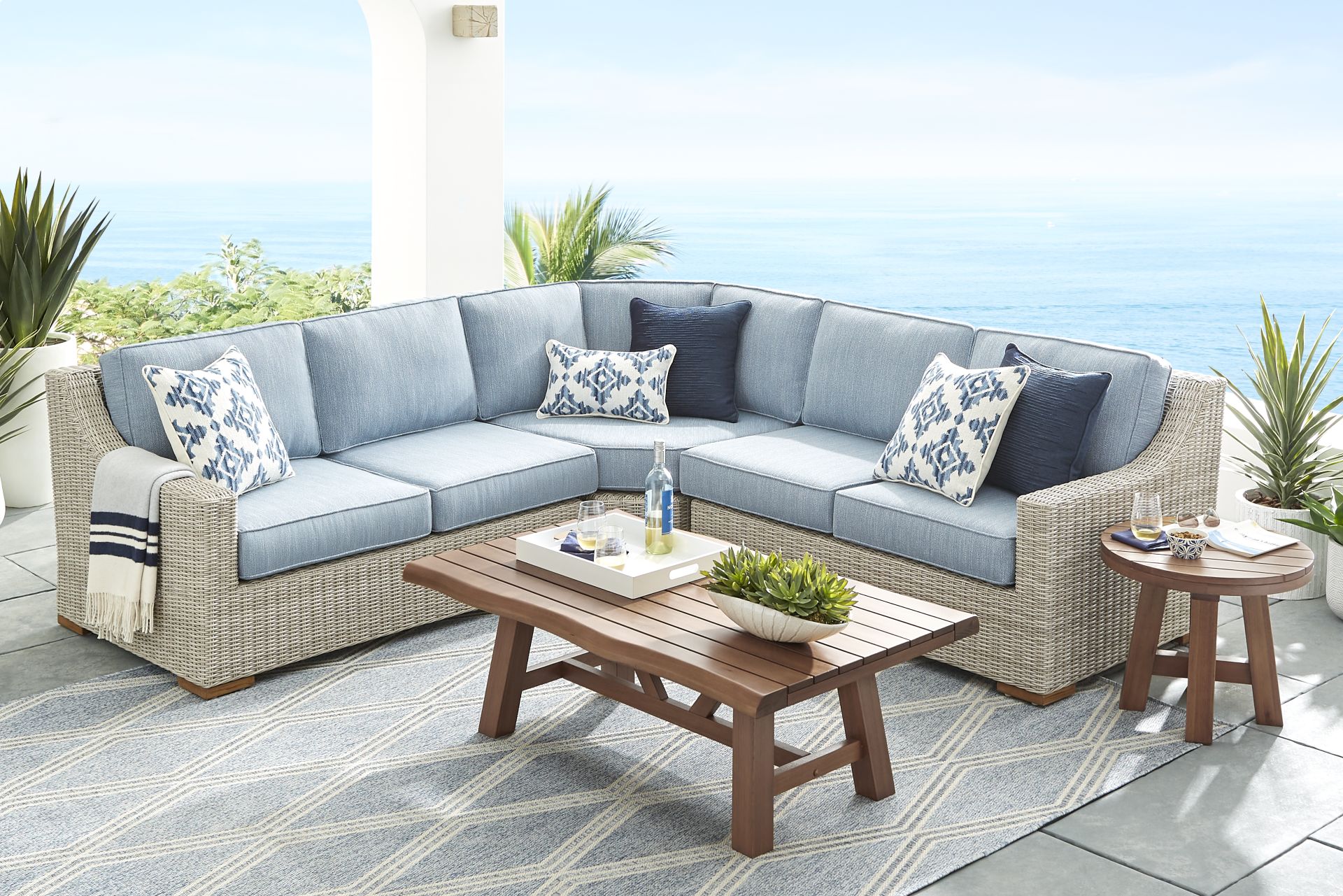 Patmos Gray 3 Pc Outdoor Sectional with Steel Cushions - Image 2