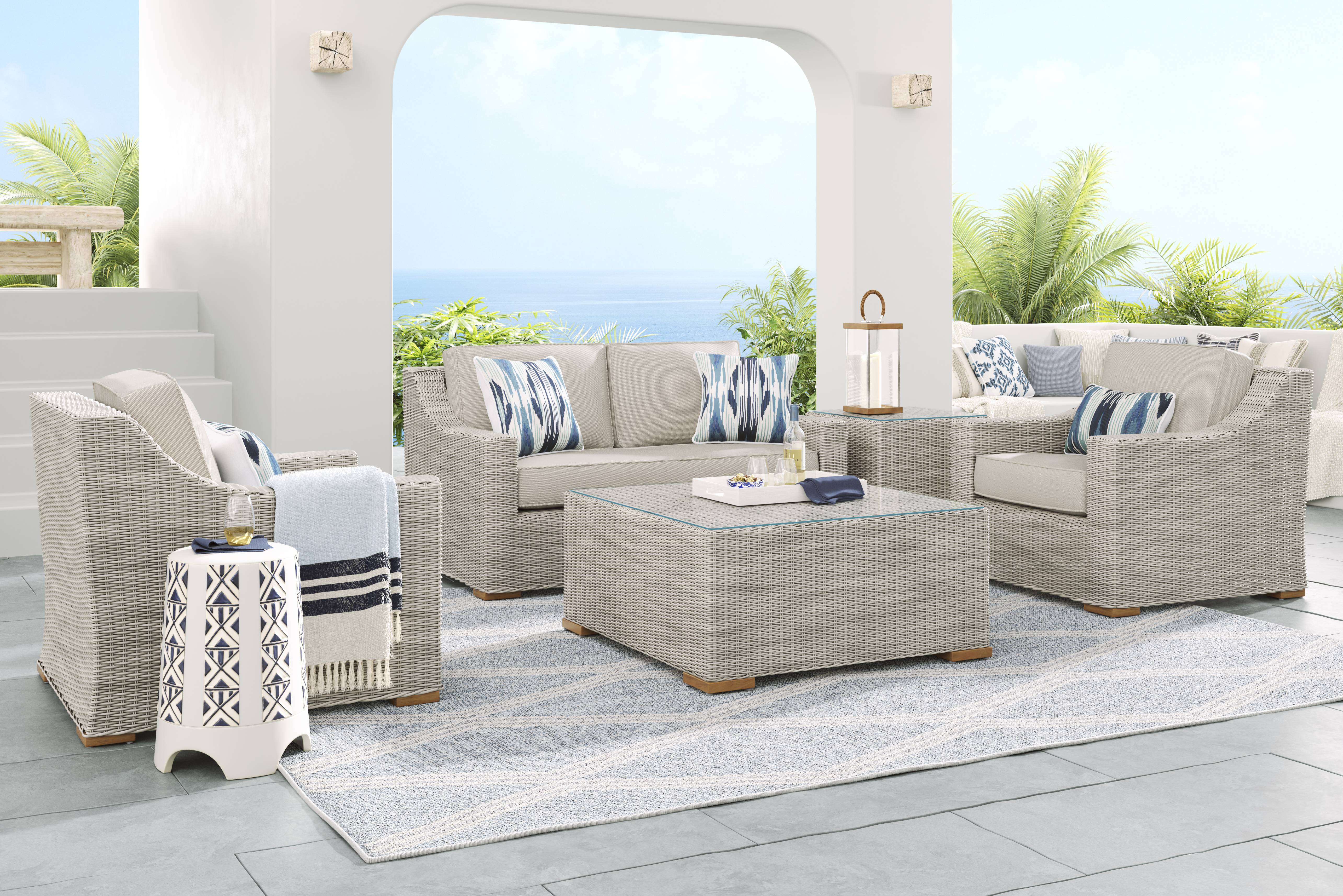Patmos Gray Outdoor Loveseat with Linen Cushions